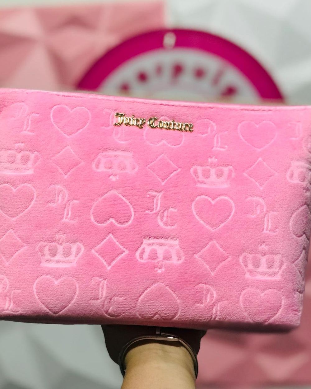 Set Cosmetiquera Juicy Couture Rosa Monograma Terciopelo + Botella Coquette 🩷👑✨