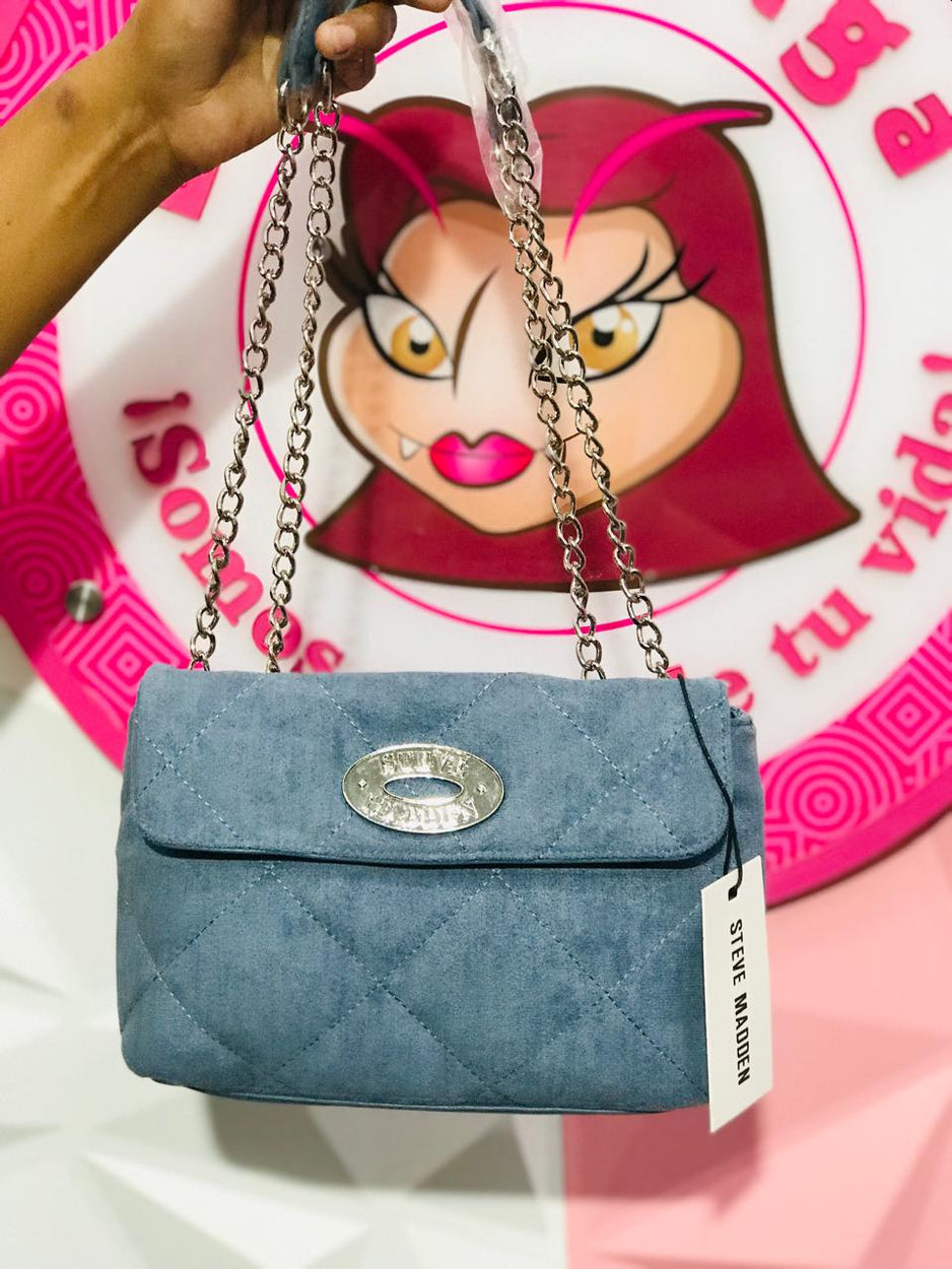 Bolsa Steve Madden Crossbody Azul Mezclilla Acolchada Con Cadena
