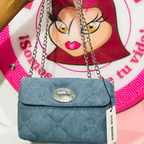 Bolsa Steve Madden Crossbody Azul Mezclilla Acolchada Con Cadena