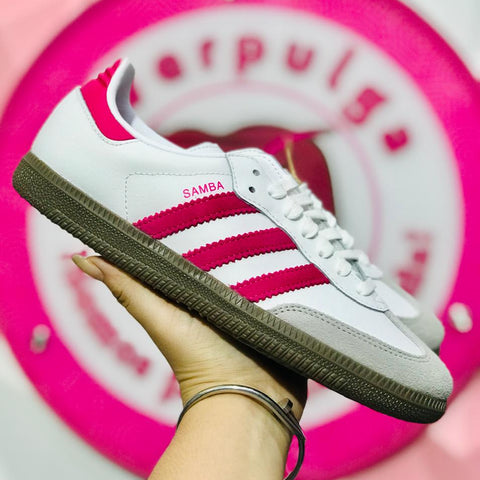 Tenis Adidas Samba Blanco Con Rosa Fucsia Talla 23 Mex