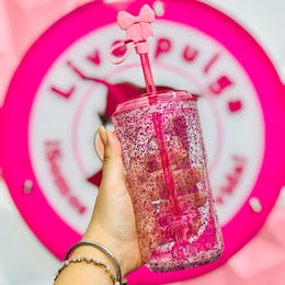Vaso Paris Hilton Glitter Sipper Rosa con Popote
