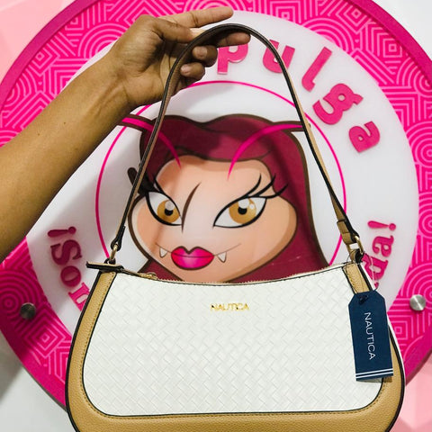 Bolso Nautica Bicolor Blanco con Beige Baguette