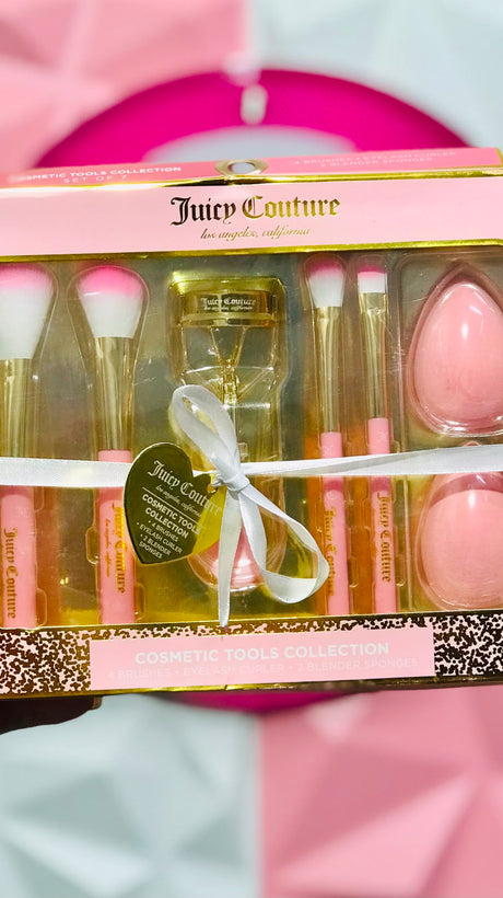 🩷Set Juicy Couture Cosmetic Tools Collection 7 pzas Brochas + Enchinador + Esponjas Original 💖✨
