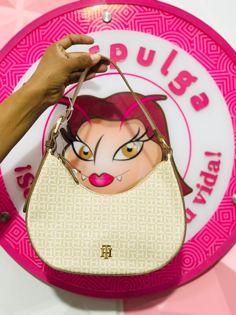 Bolso Tommy Hilfiger Beige con Café Media Luna Hobo