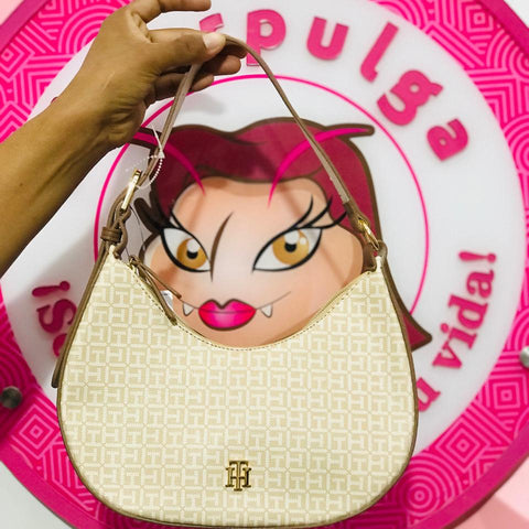 Bolso Tommy Hilfiger Beige con Café Media Luna Hobo