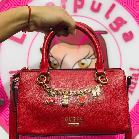 Bolsa Guess Roja Satchel Mini Con Charms De Frutas