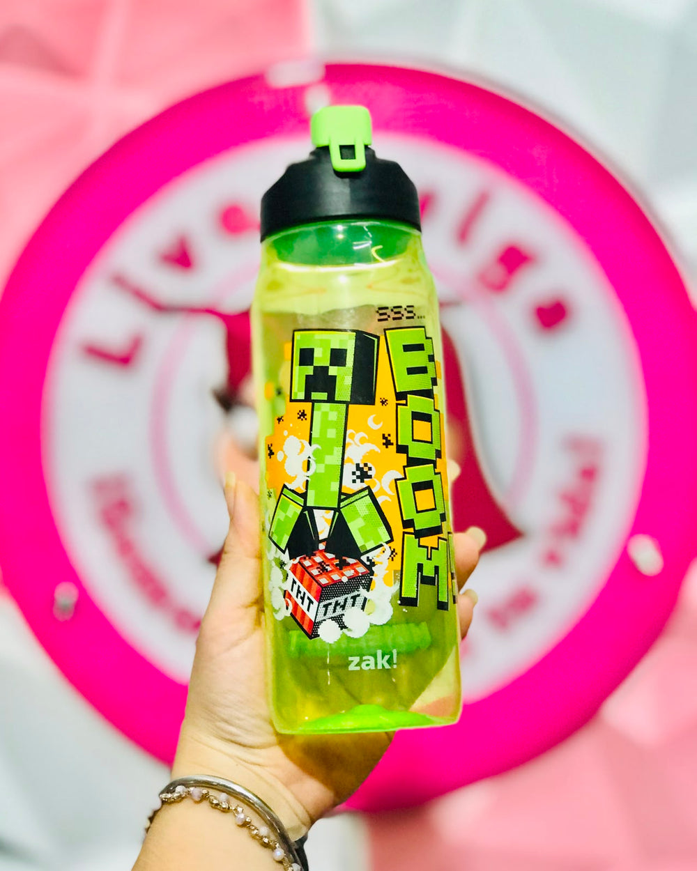 💚💥🟩💣 Botella De Agua Minecraft Creeper Boom Zak 20 Oz Verde Fosforescente 💣🟩💥💚.