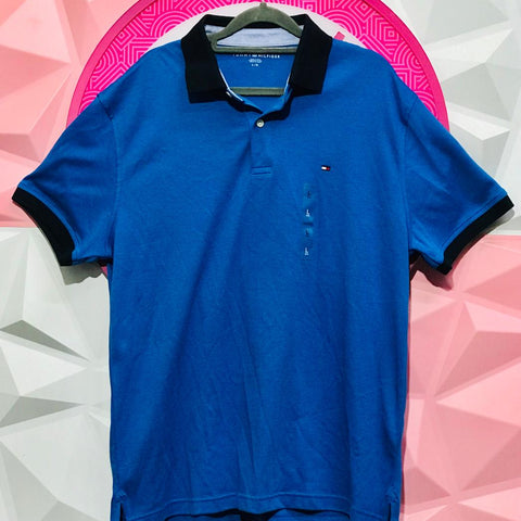 Polo Tommy Hilfiger Original Azul Rey Con Cuello Negro Talla L