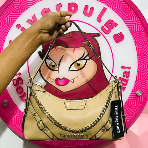 Bolsa True Religion Beige Con Cadena Dorada Hombro