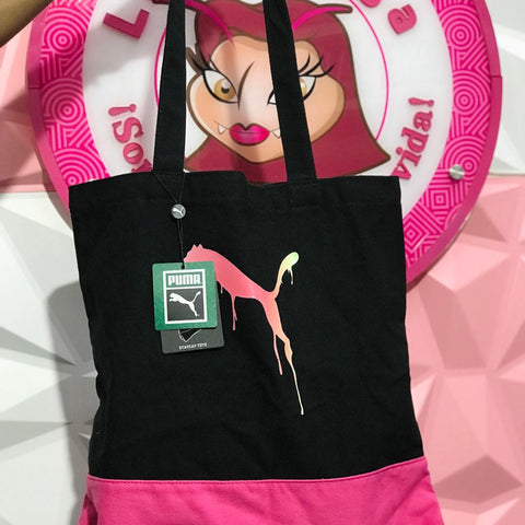 Bolsa Puma Tote Negra Con Rosa Modelo Staycat Drip