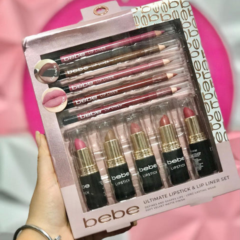 Set Bebe Ultimate 10 pzas Lipstick + Lip Liner Labios Perfectos