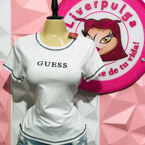 Playera Guess Original Blanca Con Logo Negro Bordado Talla XL
