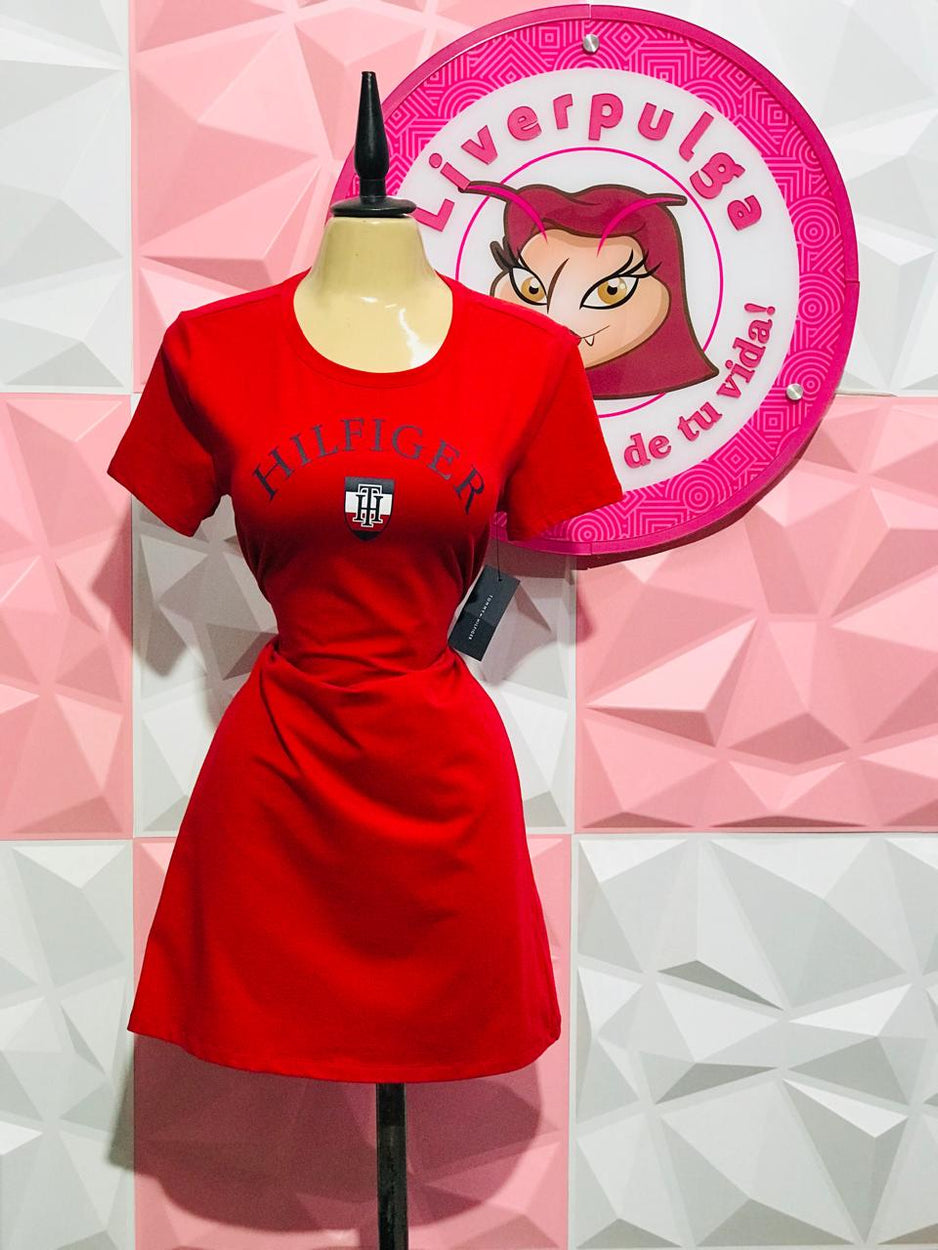 Vestido Camiseta Tommy Hilfiger Original Rojo Con Escudo Talla L