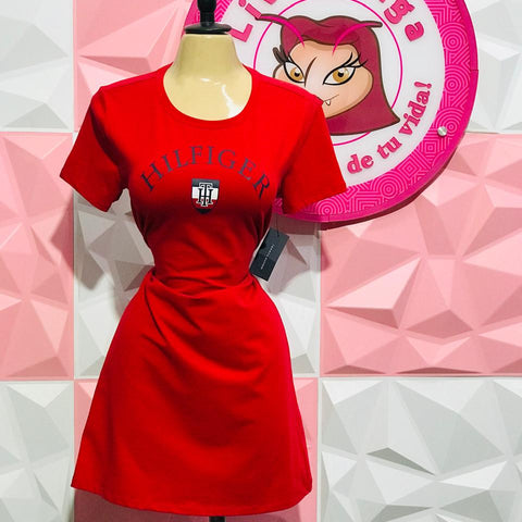 Vestido Camiseta Tommy Hilfiger Original Rojo Con Escudo Talla L