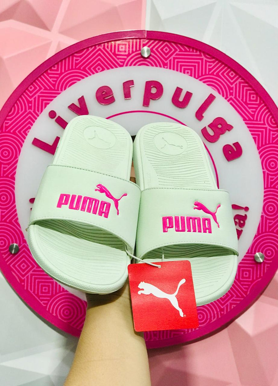 Chancla Slide Puma Blanca Con Rosa Fucsia Talla 24 Mex