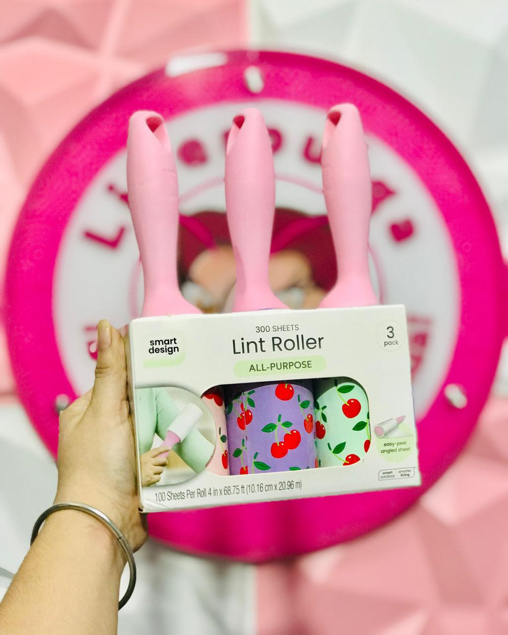 Pack 3 Quita Pelusas Cherry Love 💖 Rodillo Adhesivo Lint Roller Smart Design 300 Hojas Mango Rosita Kawaii 🍒👚