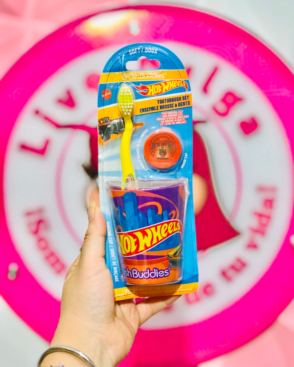 🚗🔥💙💛🪥 Set De Cepillo Dental Hot Wheels Brush Buddies Con Vaso Y Tapita Para Peques 🪥💛💙🔥🚗.