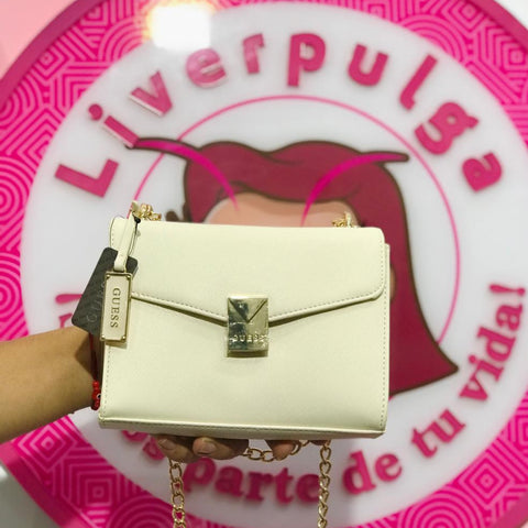 Bolsa Guess Mini Envelope Hueso Con Cadena Dorada