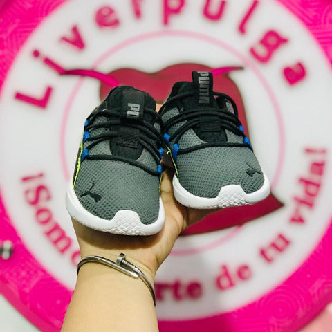 Tenis para Bebé Puma Gris con Detalles Azul Talla 14 cm