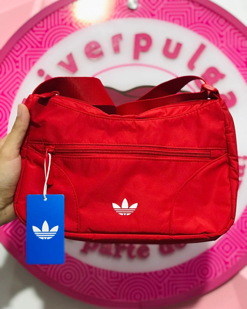Bolsa Adidas Originals Hobo Roja Con Trebol Blanco
