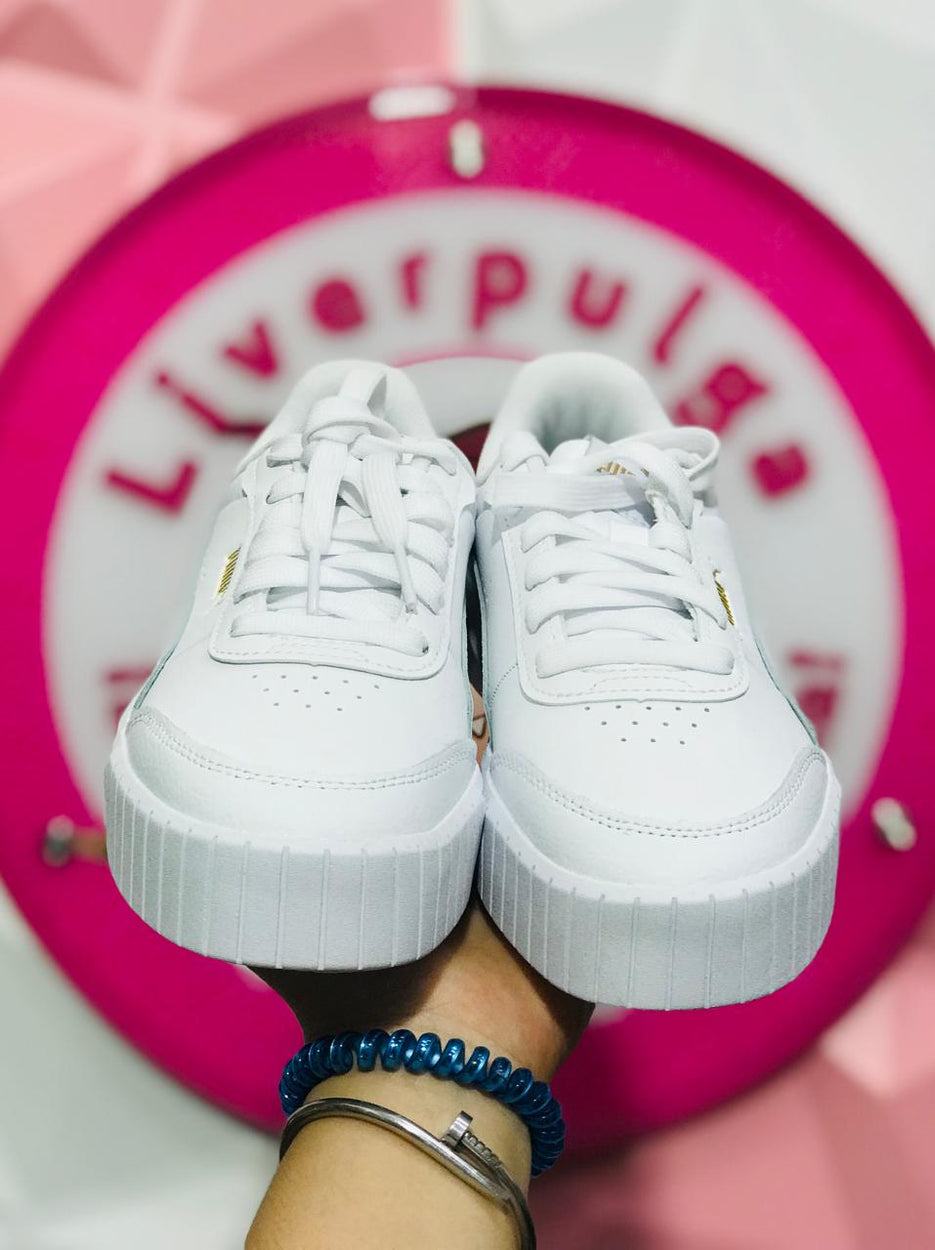 Tenis Puma Carina Lift Blanco Con Dorado Talla 22 Mex