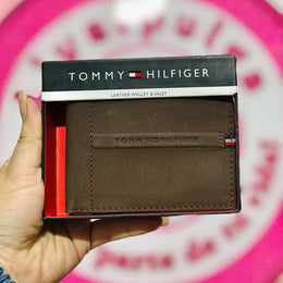 Cartera Tommy Hilfiger Para Hombre Cafe De Piel Con Caja Original