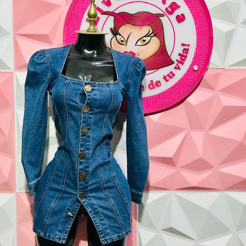 Vestido Corto De Mezclilla Con Botones Dorados Talla XS y S