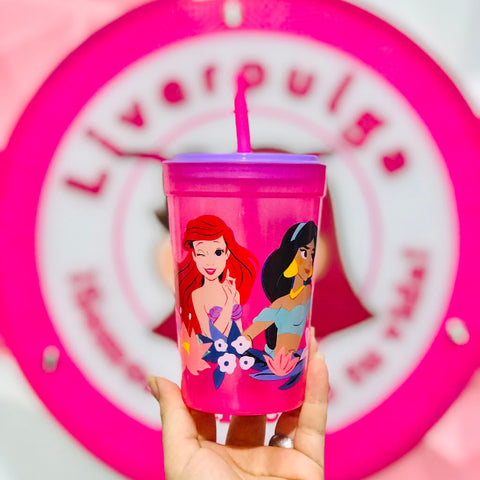 Vaso con Popote Disney Princesas Rosa