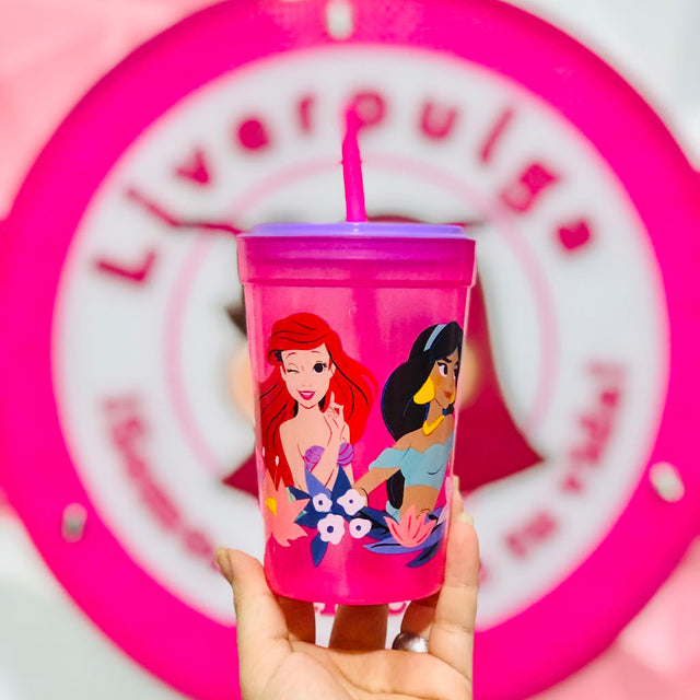 Vaso con Popote Disney Princesas Rosa