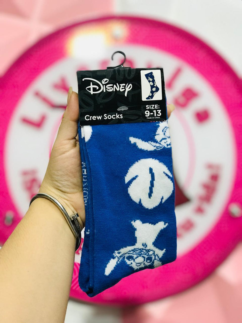 Calcetines Largos Stitch Disney Azules Con Hojas Originales