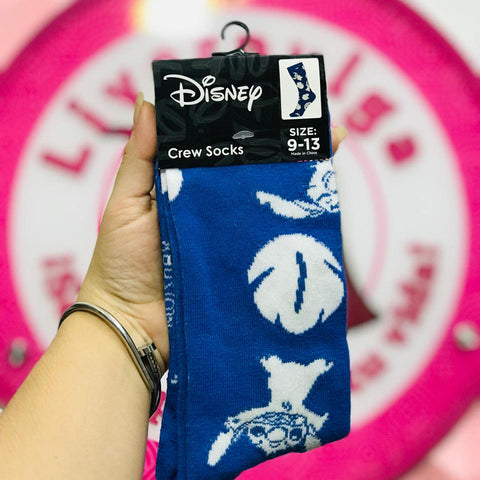 Calcetines Largos Stitch Disney Azules Con Hojas Originales