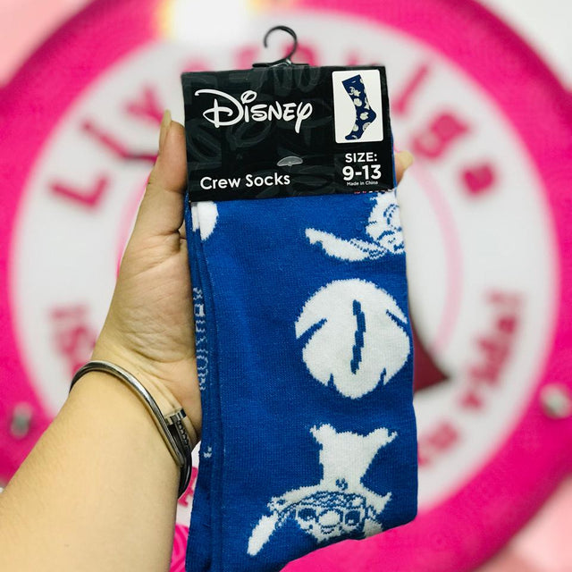 Calcetines Largos Stitch Disney Azules Con Hojas Originales