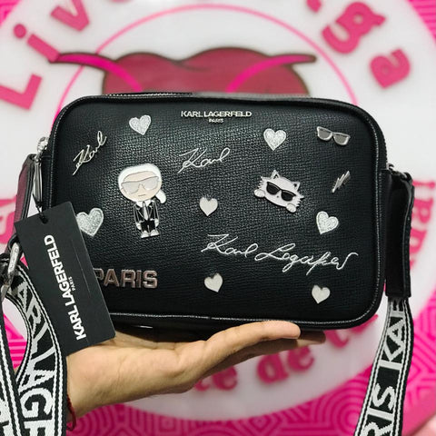Bolsa Karl Lagerfeld Paris Crossbody Negra con Pines
